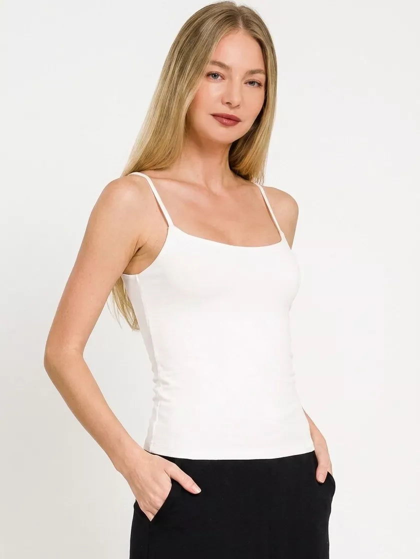 Double-Layered Spaghetti Cami in White
