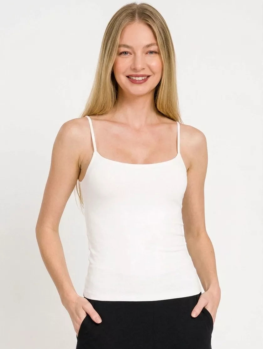 Double-Layered Spaghetti Cami in White