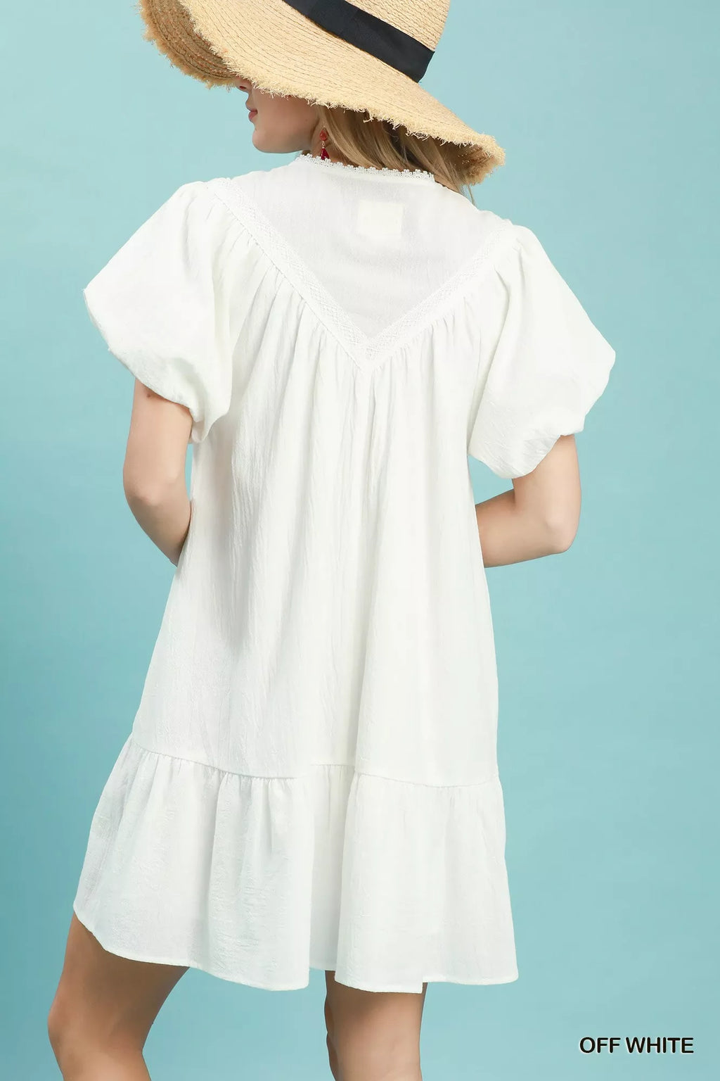 Flutter Sleeve Ruffle Mini Dress in Off White