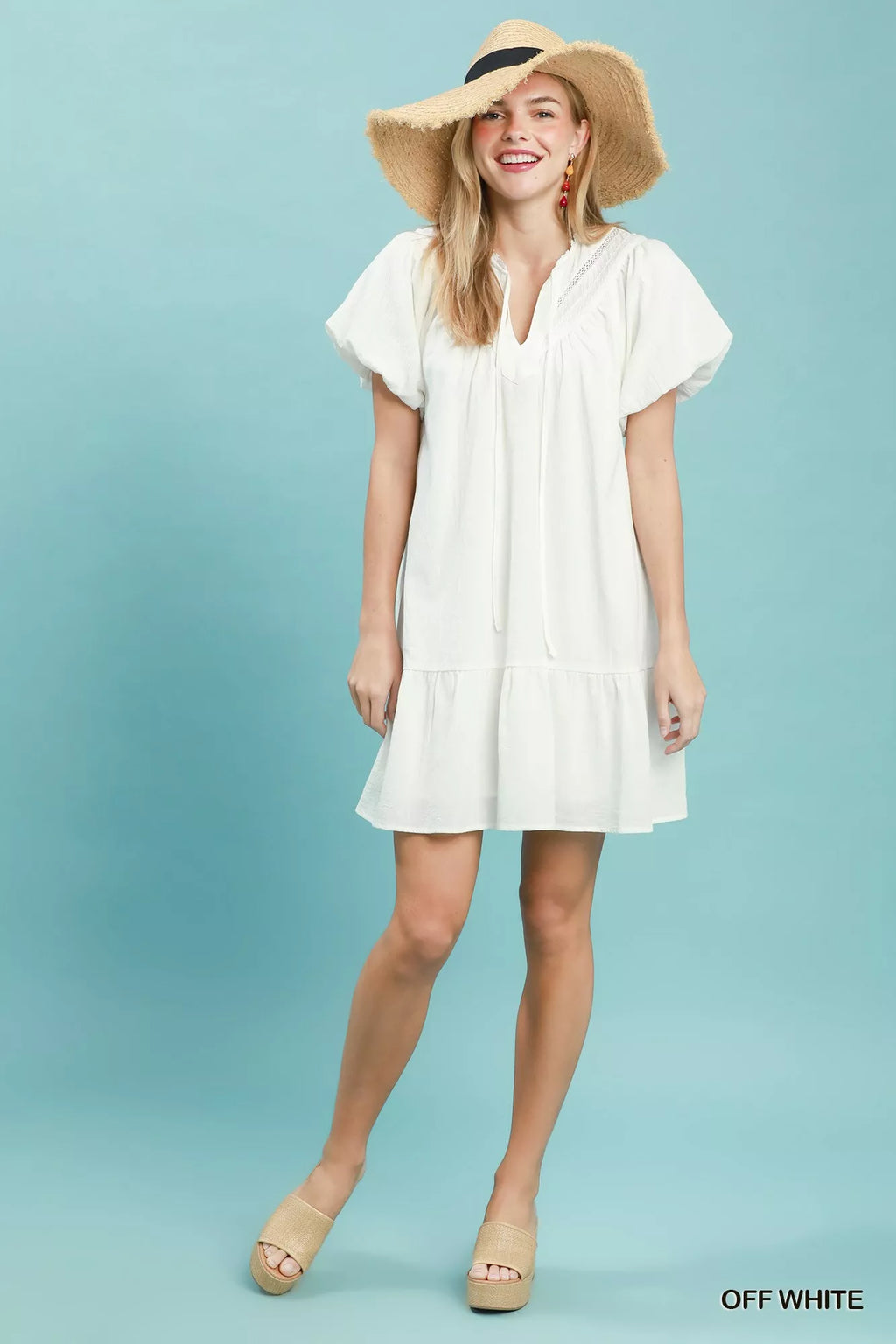 Flutter Sleeve Ruffle Mini Dress in Off White