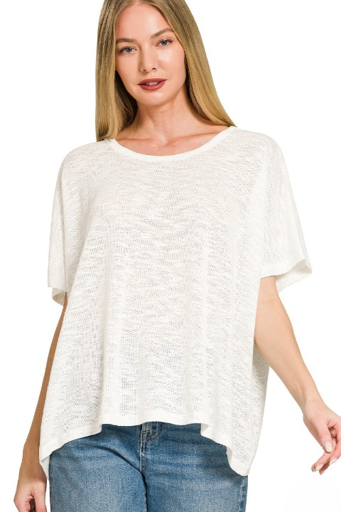 Oversized Slub Knit Top — White