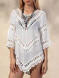 Crochet trim v-neck cover-up