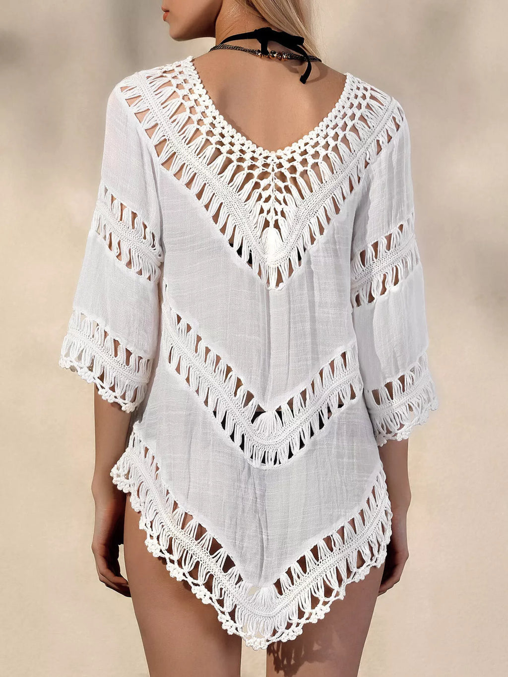 Crochet trim v-neck cover-up