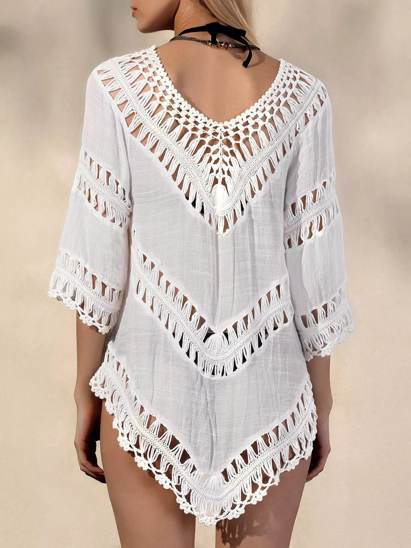 Crochet trim v-neck cover-up