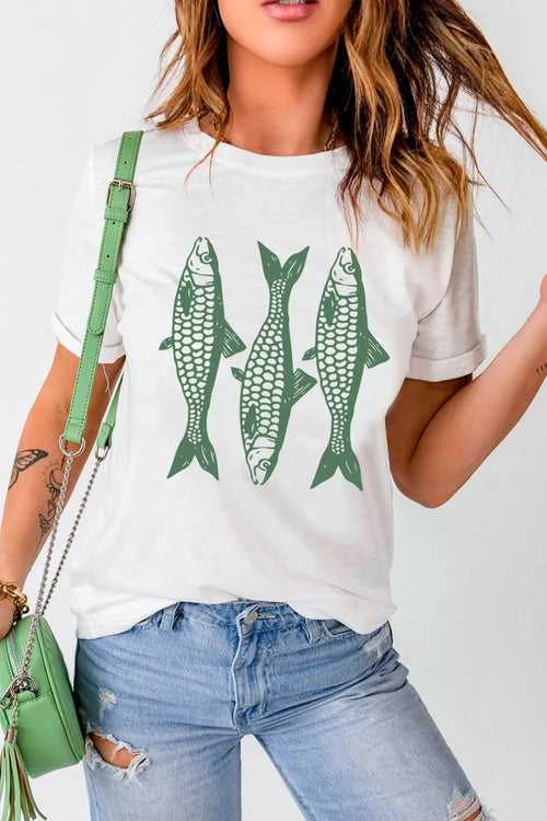 Fish graphic tee in white