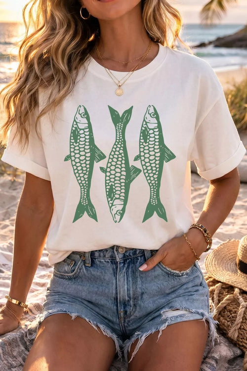 Fish graphic tee in white
