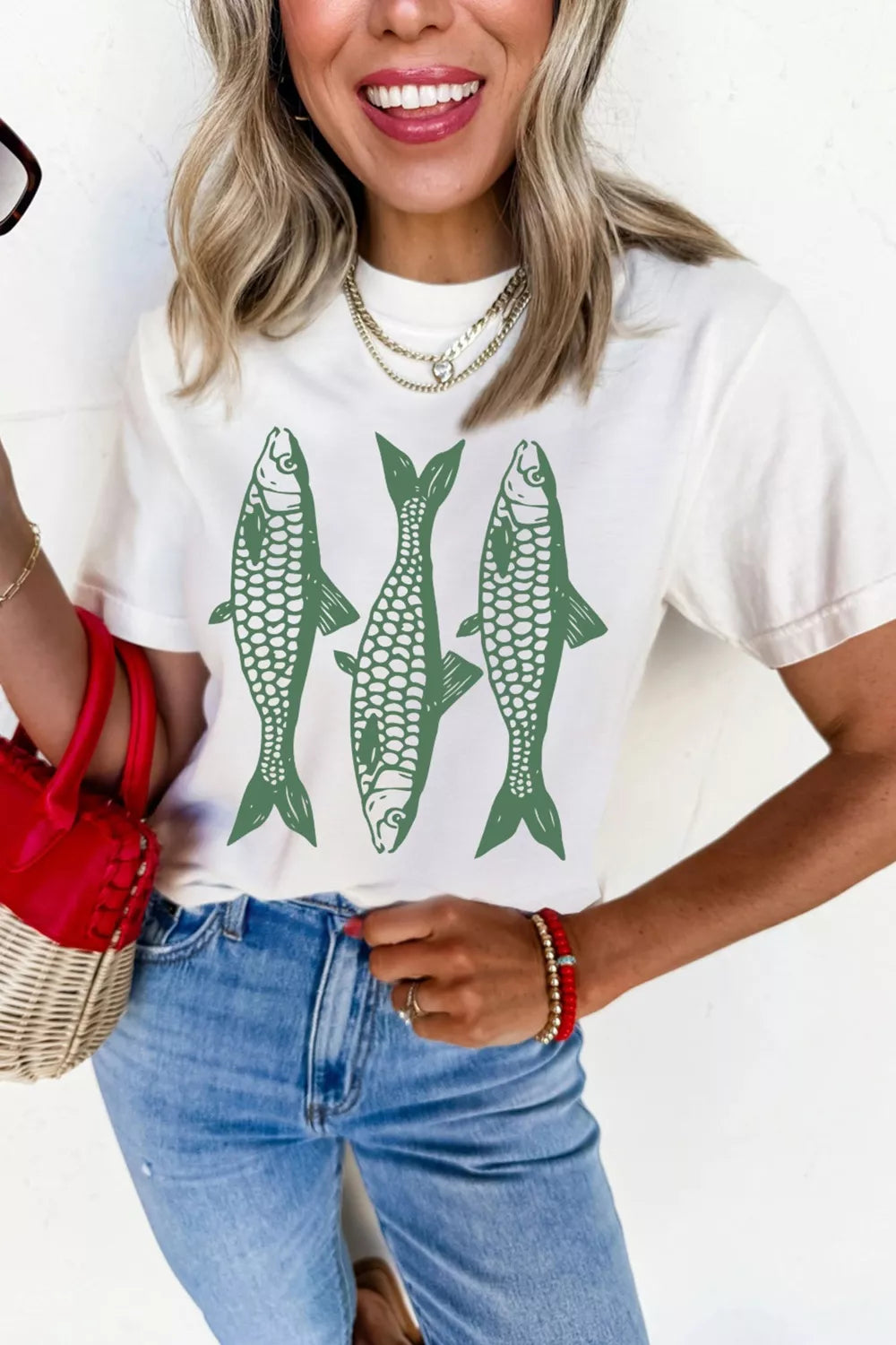Fish graphic tee in white