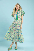 Floral tiered midi dress in cream
