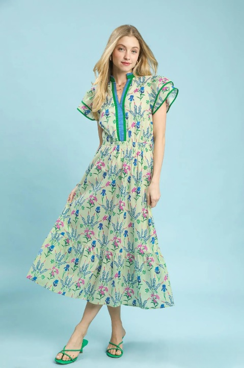 Floral tiered midi dress in cream