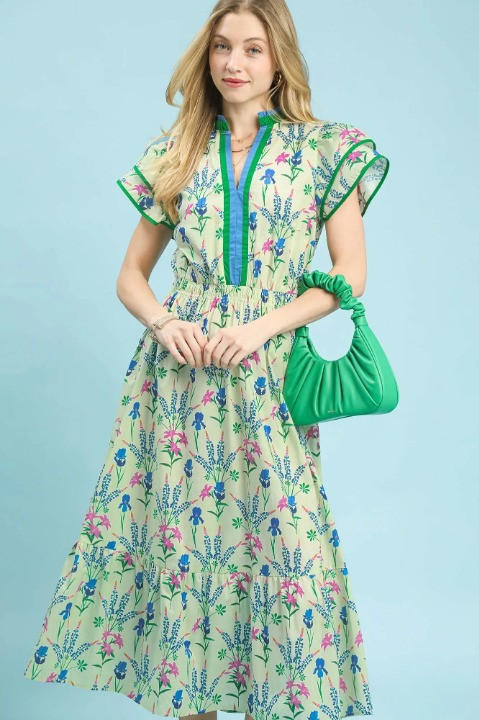 Floral tiered midi dress in cream