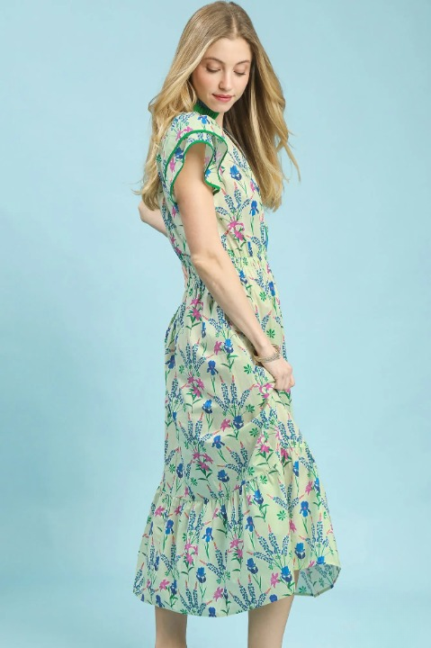 Floral tiered midi dress in cream