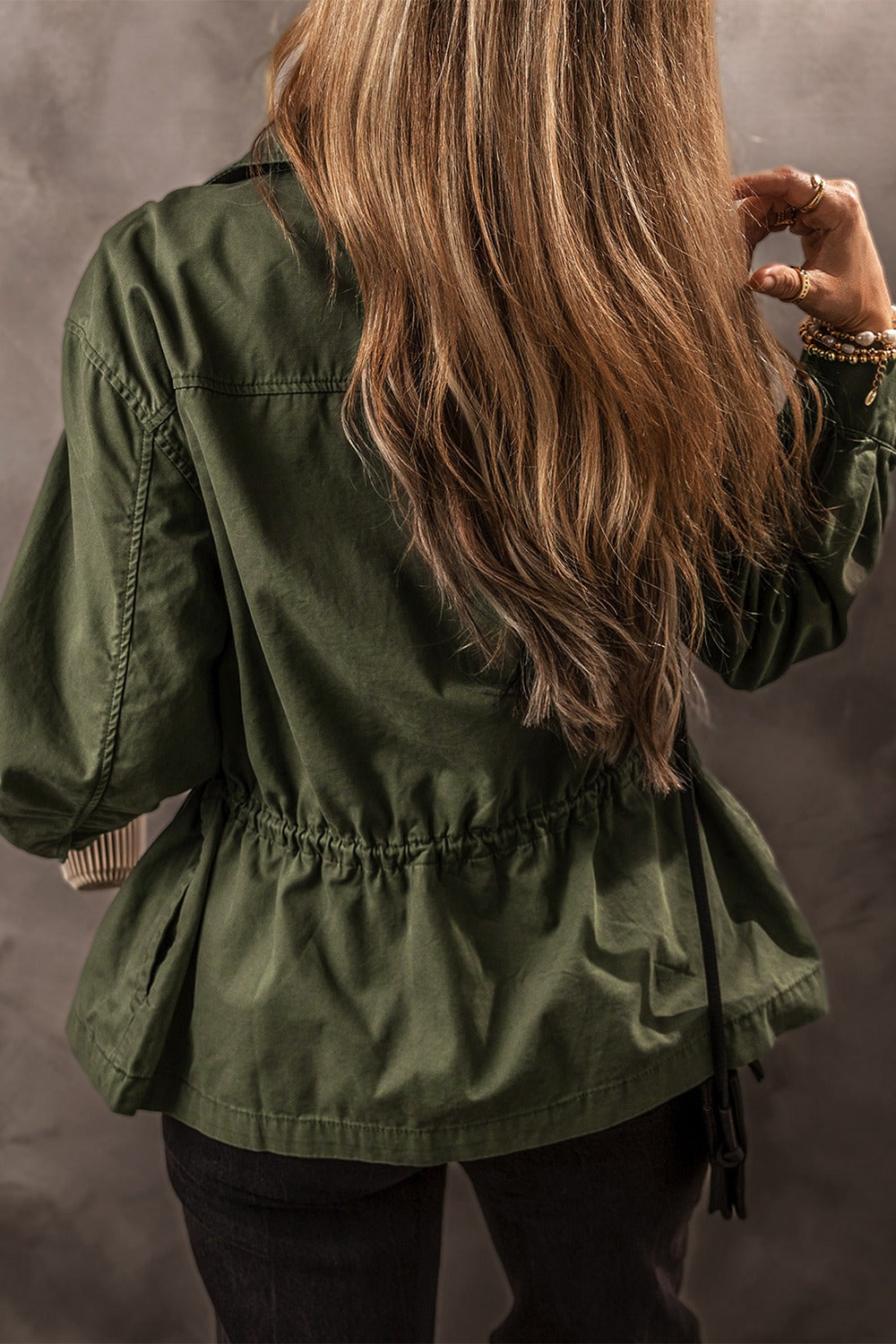 Army green zip-up long sleeve jacket
