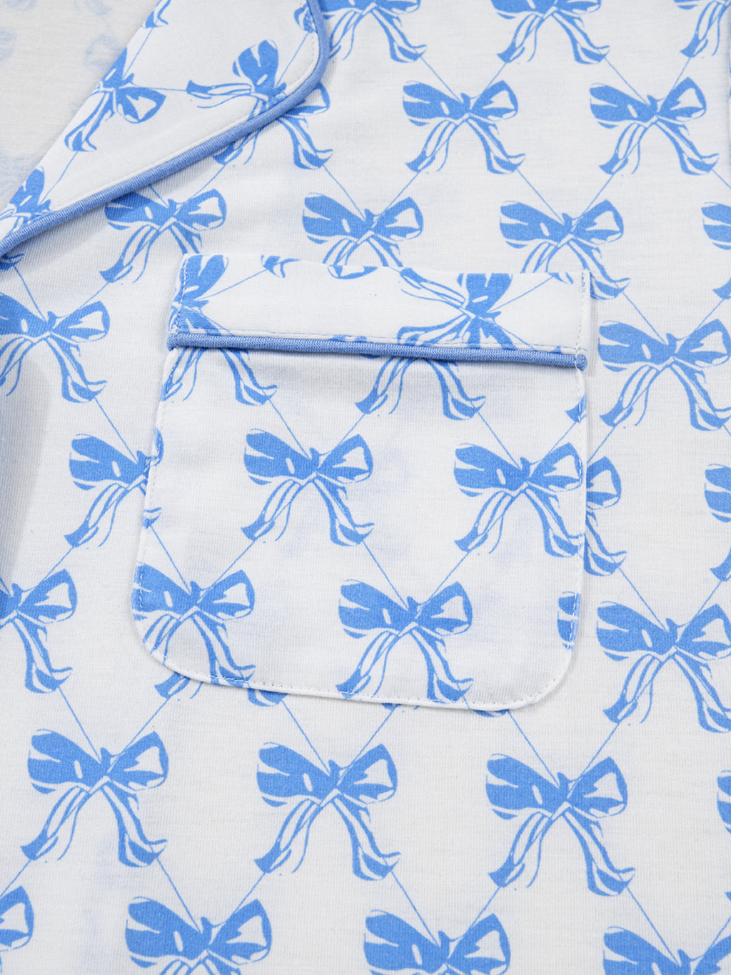 Light blue bow print long sleeve pajama top and matching pants