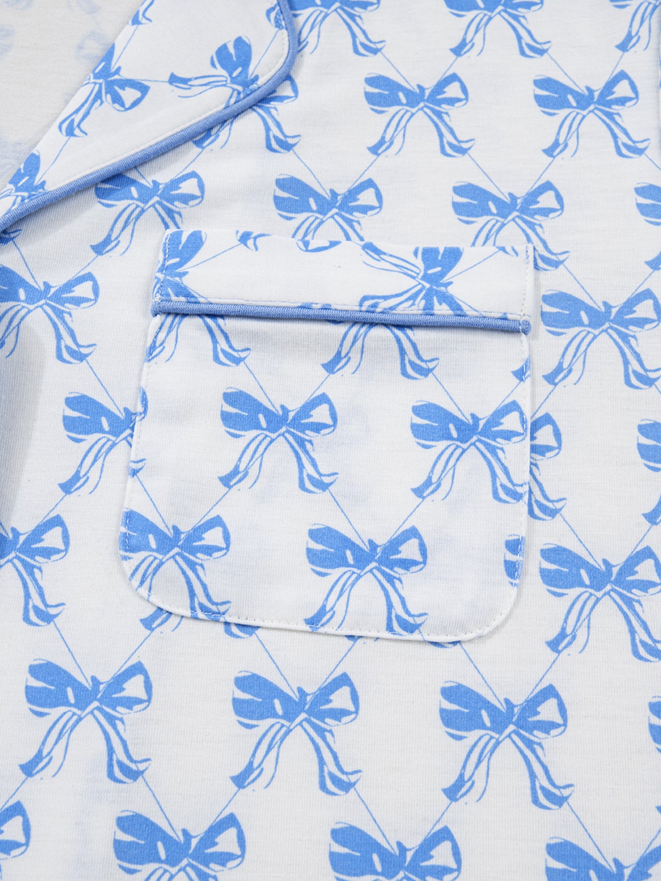 Light blue bow print long sleeve pajama top and matching pants