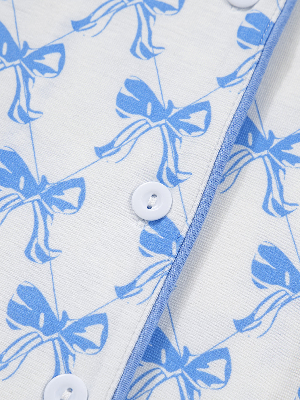 Light blue bow print long sleeve pajama top and matching pants