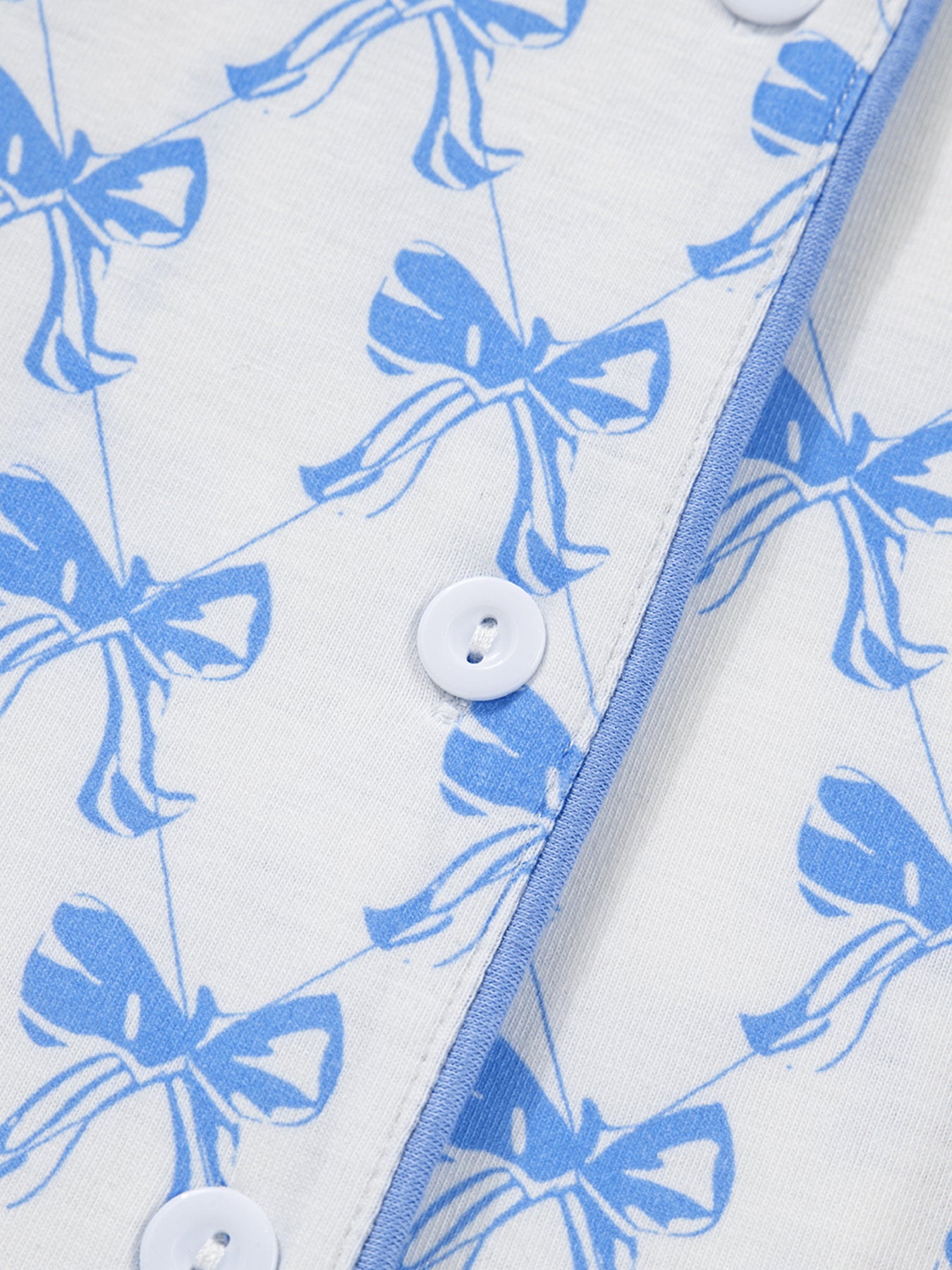 Light blue bow print long sleeve pajama top and matching pants
