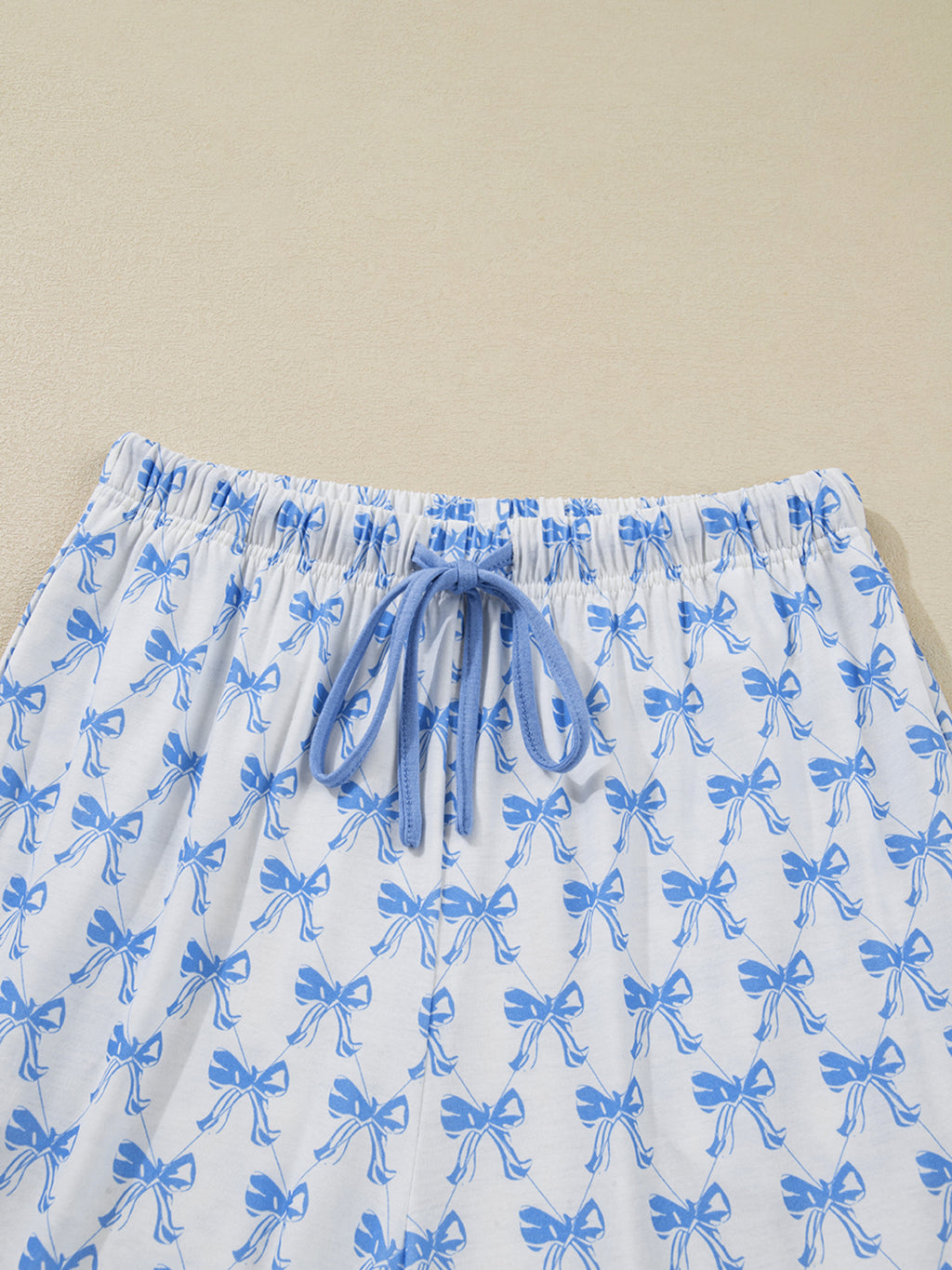 Light blue bow print long sleeve pajama top and matching pants