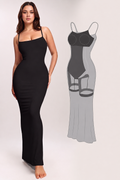 Black sleeveless bodycon maxi dress with built-in shapewear lining