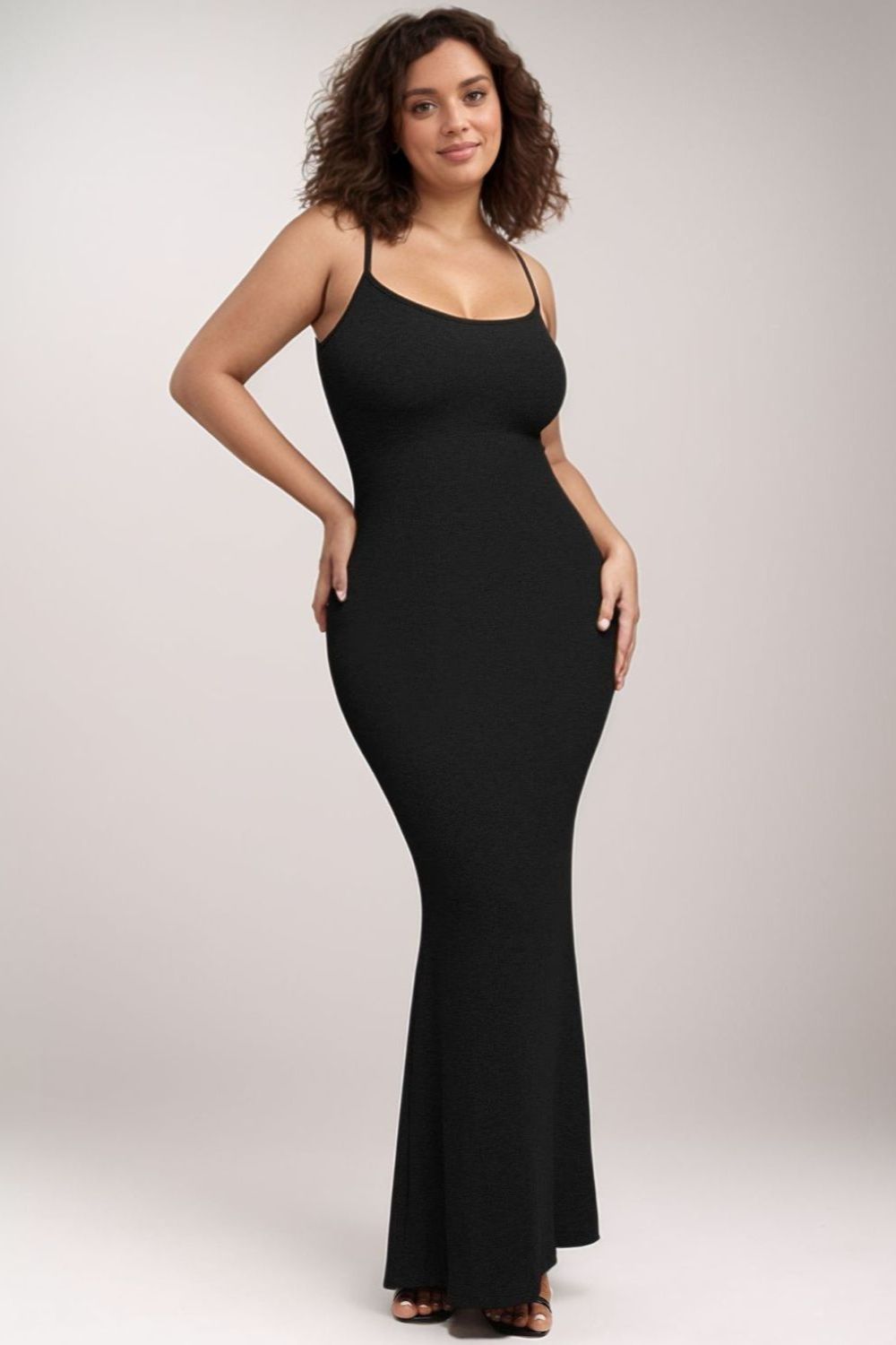 Black sleeveless bodycon maxi dress with built-in shapewear lining