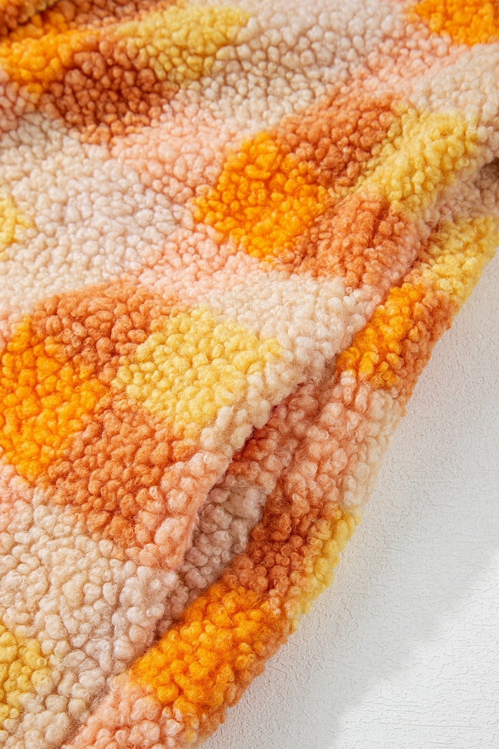 Orange and pink checkered sherpa hooded jacket