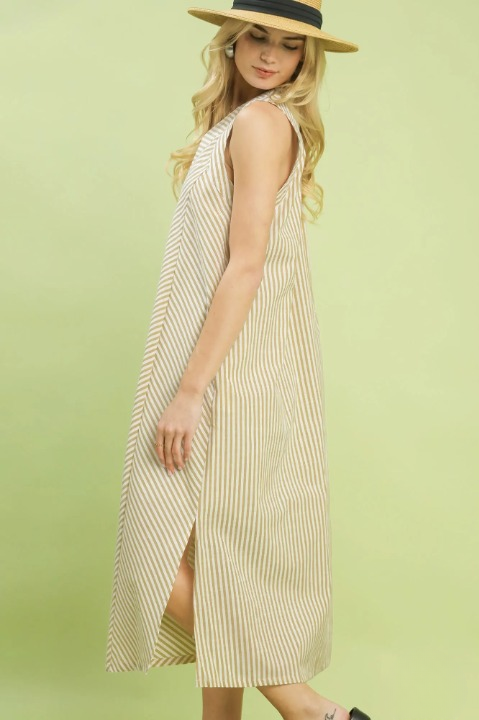 Latte chevron stripe sleeveless midi dress - side view