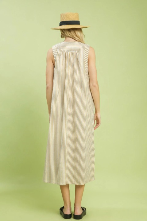 Latte chevron stripe sleeveless midi dress - back view