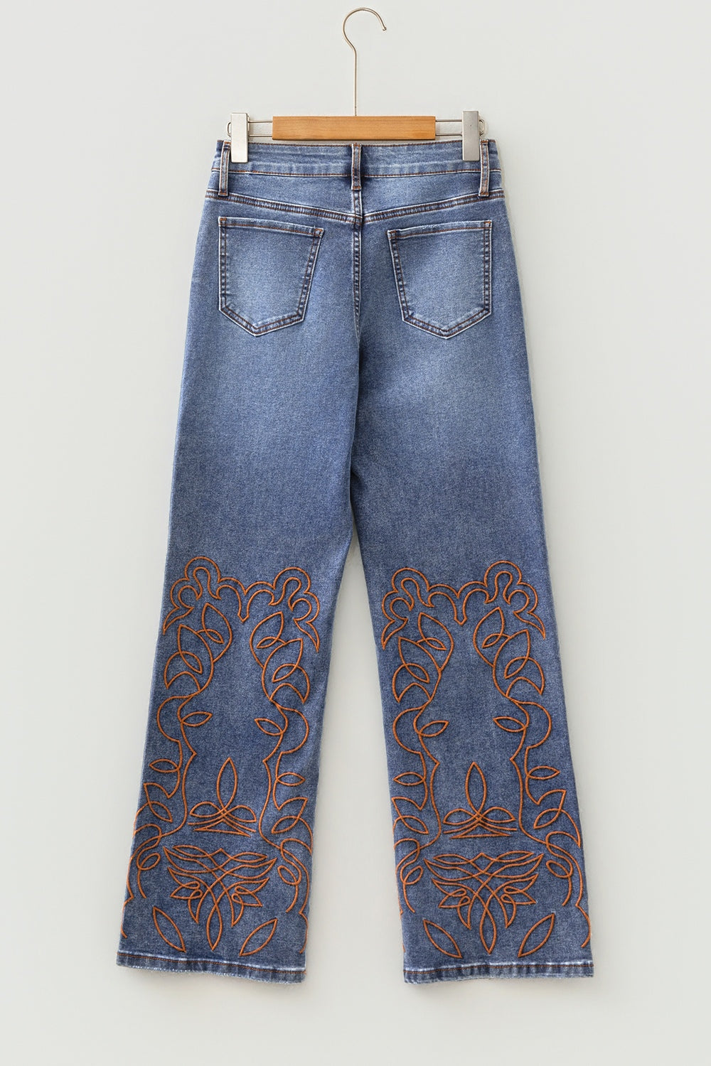 Embroidered flare leg jeans, medium wash