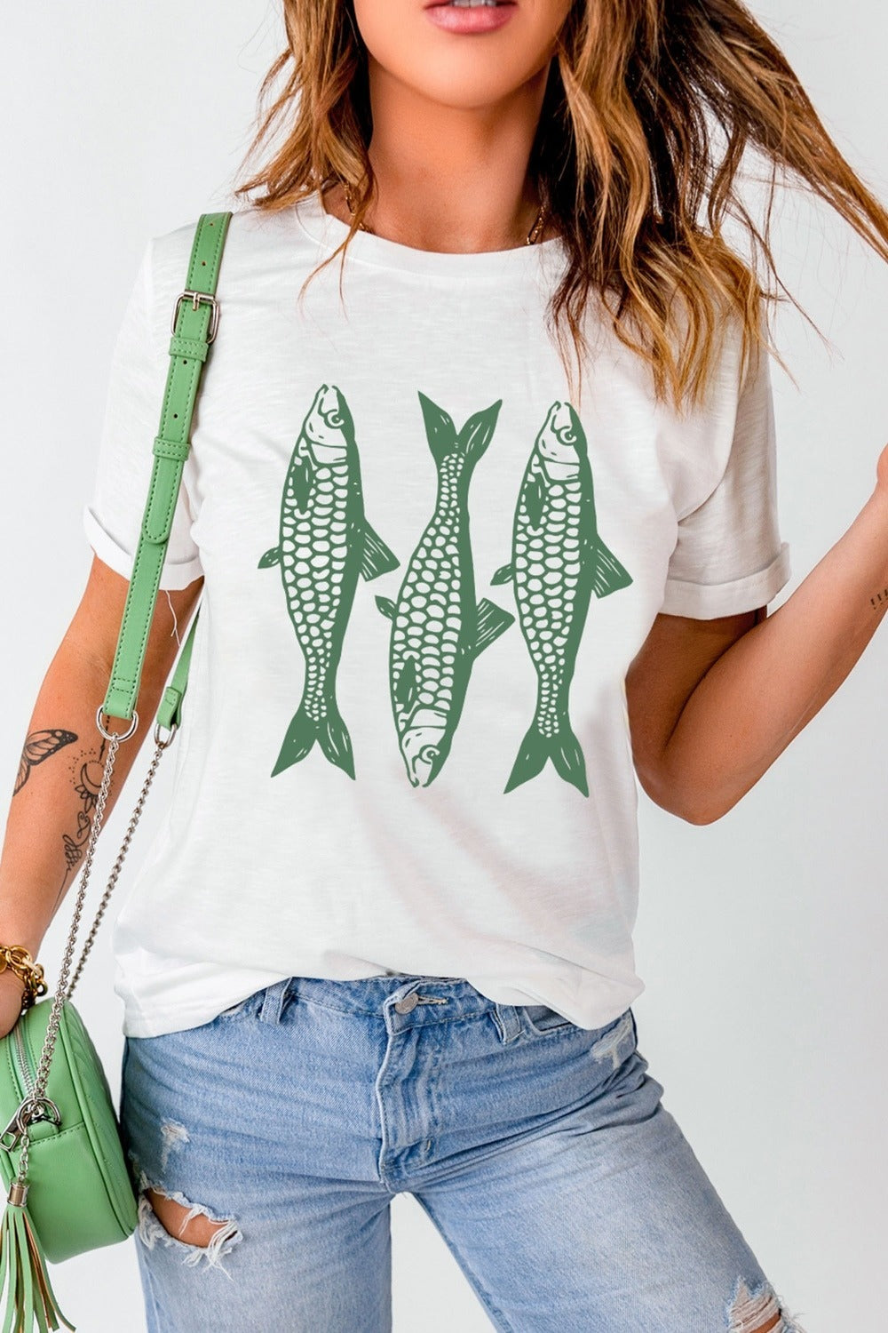 White fish graphic tee - front view