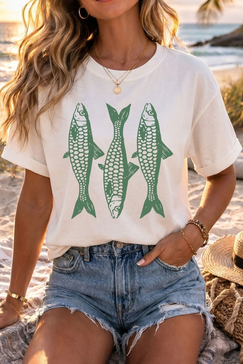 White fish graphic tee - front view