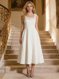 White floral embellished sleeveless midi dress with scoop neckline - Lilagrey