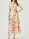 Apricot floral lace sleeveless midi dress