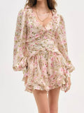 Multicolor floral ruffle mini dress with long sleeves - Lilagrey