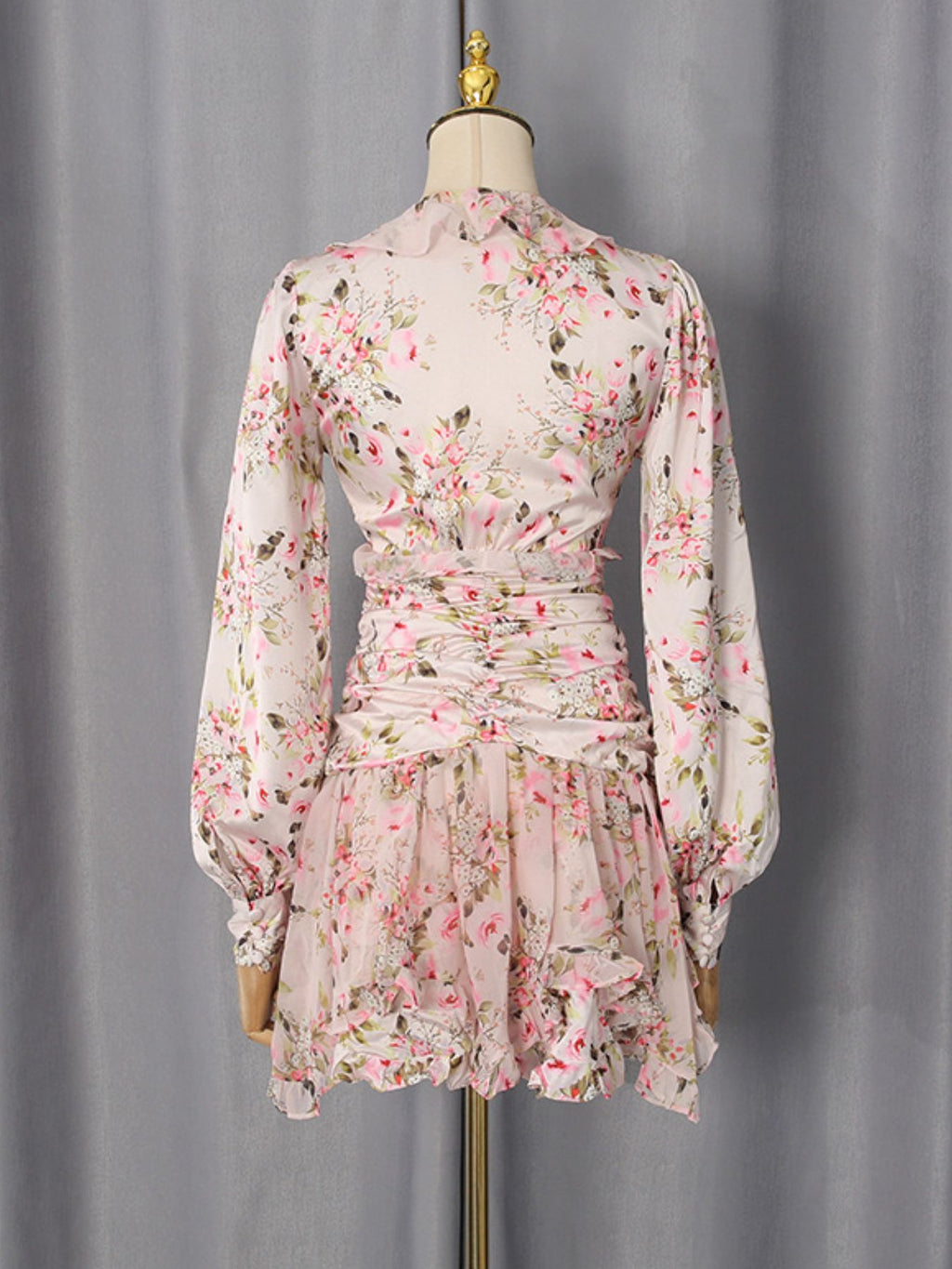 Multicolor floral ruffle mini dress with long sleeves - Lilagrey