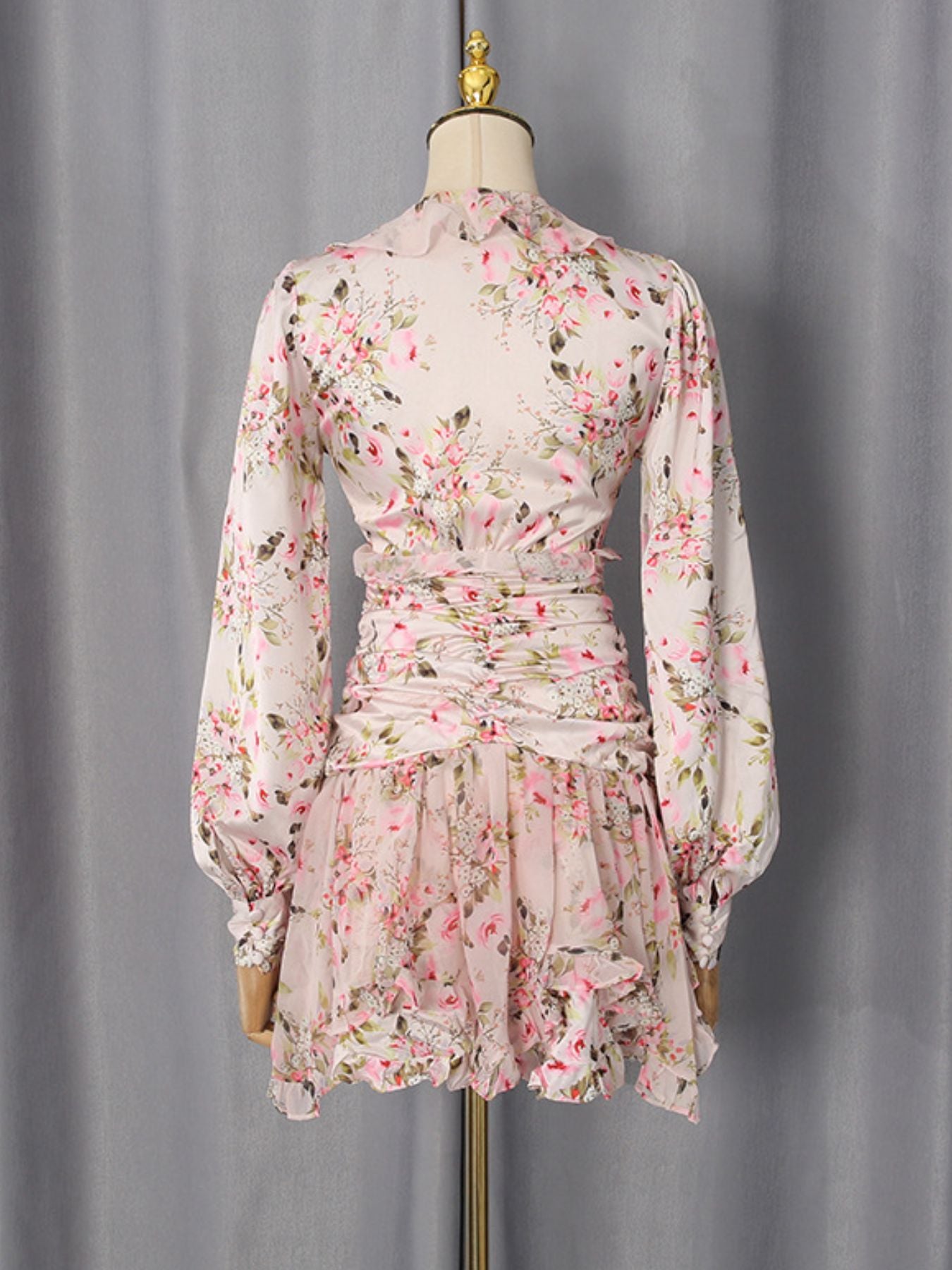 Multicolor floral ruffle mini dress with long sleeves - Lilagrey