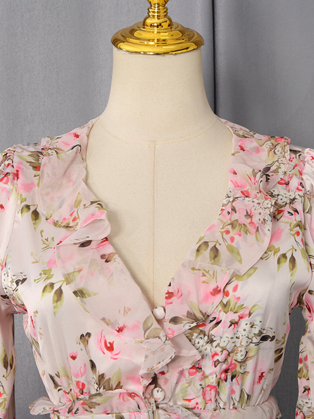 Multicolor floral ruffle mini dress with long sleeves - Lilagrey