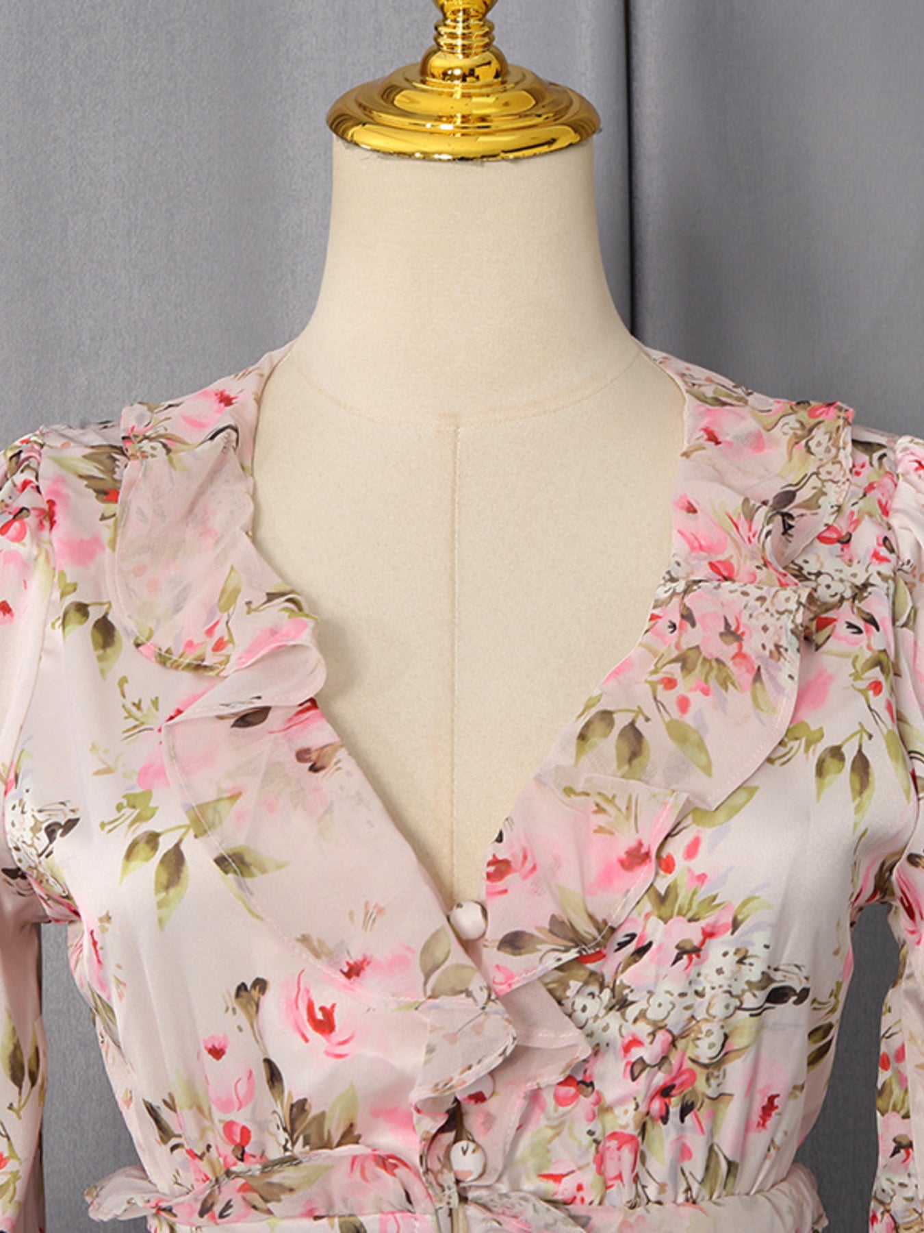 Multicolor floral ruffle mini dress with long sleeves - Lilagrey