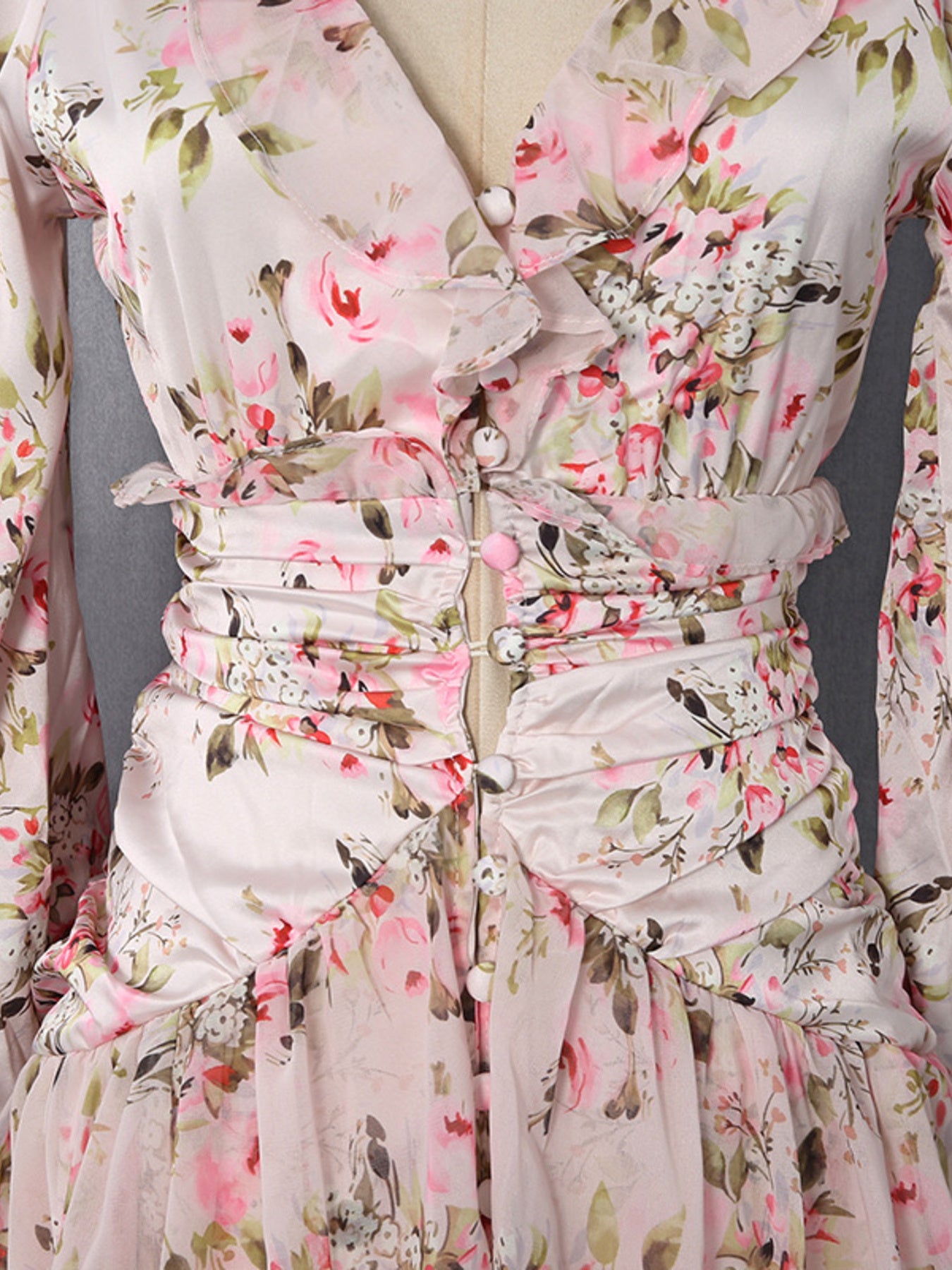 Multicolor floral ruffle mini dress with long sleeves - Lilagrey