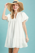 Off white flutter sleeve ruffle mini dress - front view