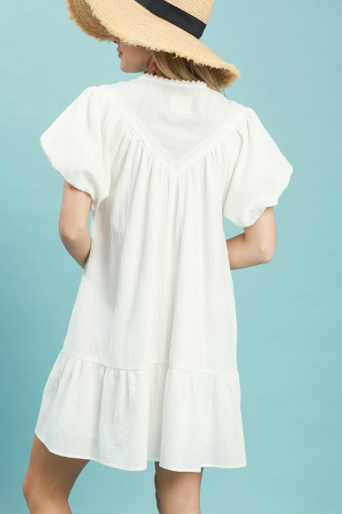 Off white flutter sleeve ruffle mini dress - back view