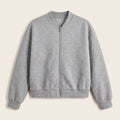 Grey textured knit zip-up jacket, front view
