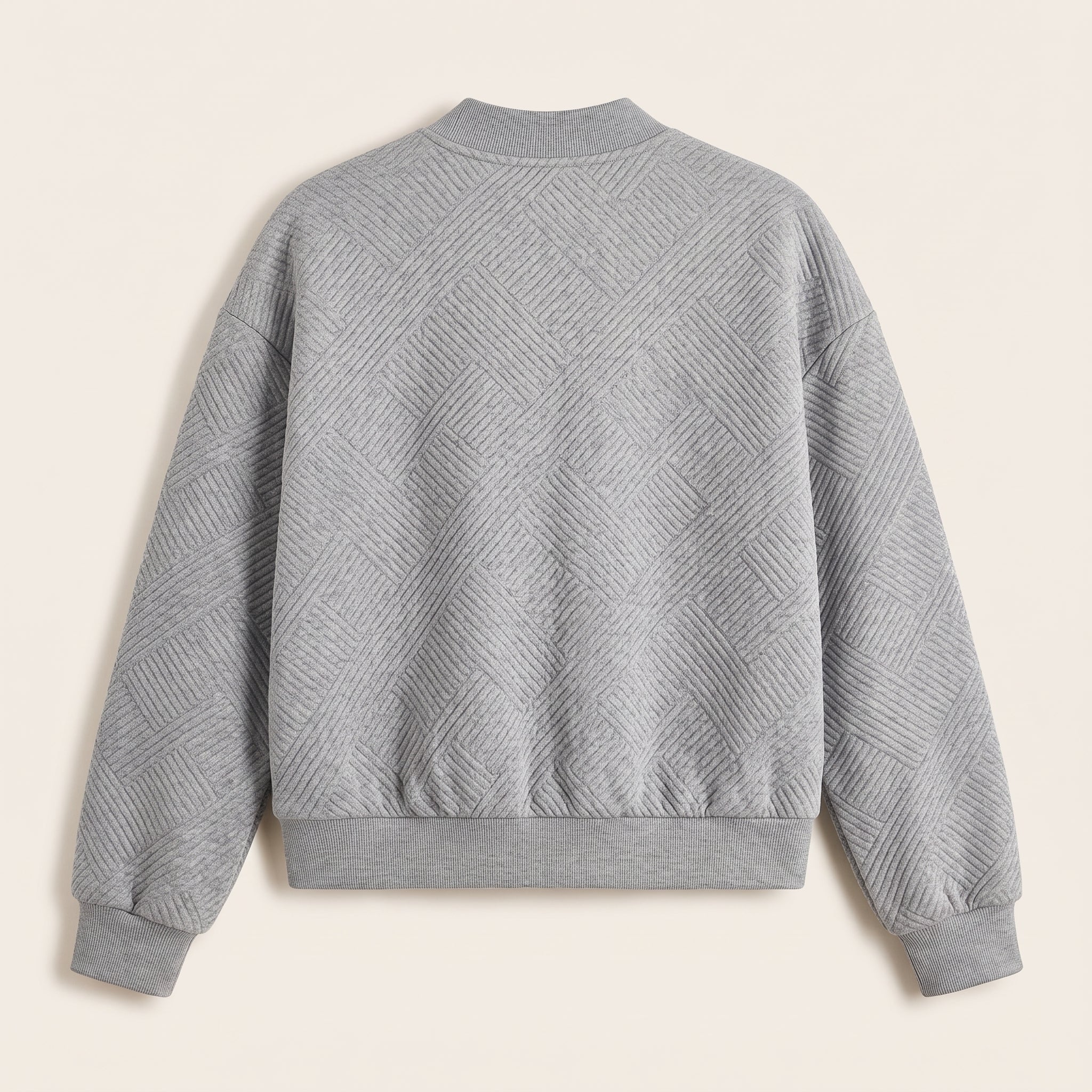 Grey textured knit zip-up jacket