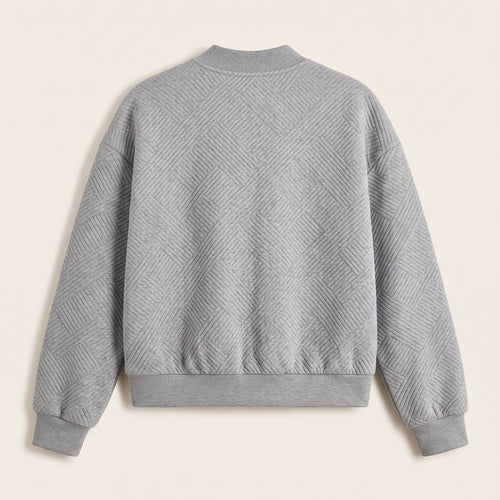 Grey textured knit zip-up jacket