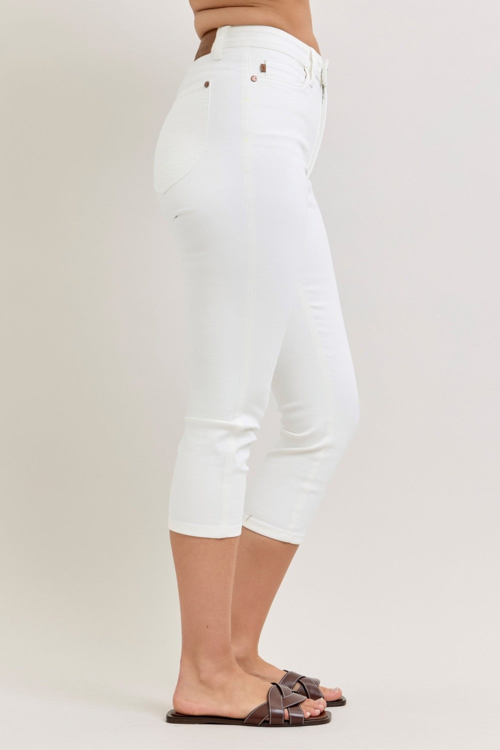 White high waist capri pants - side view