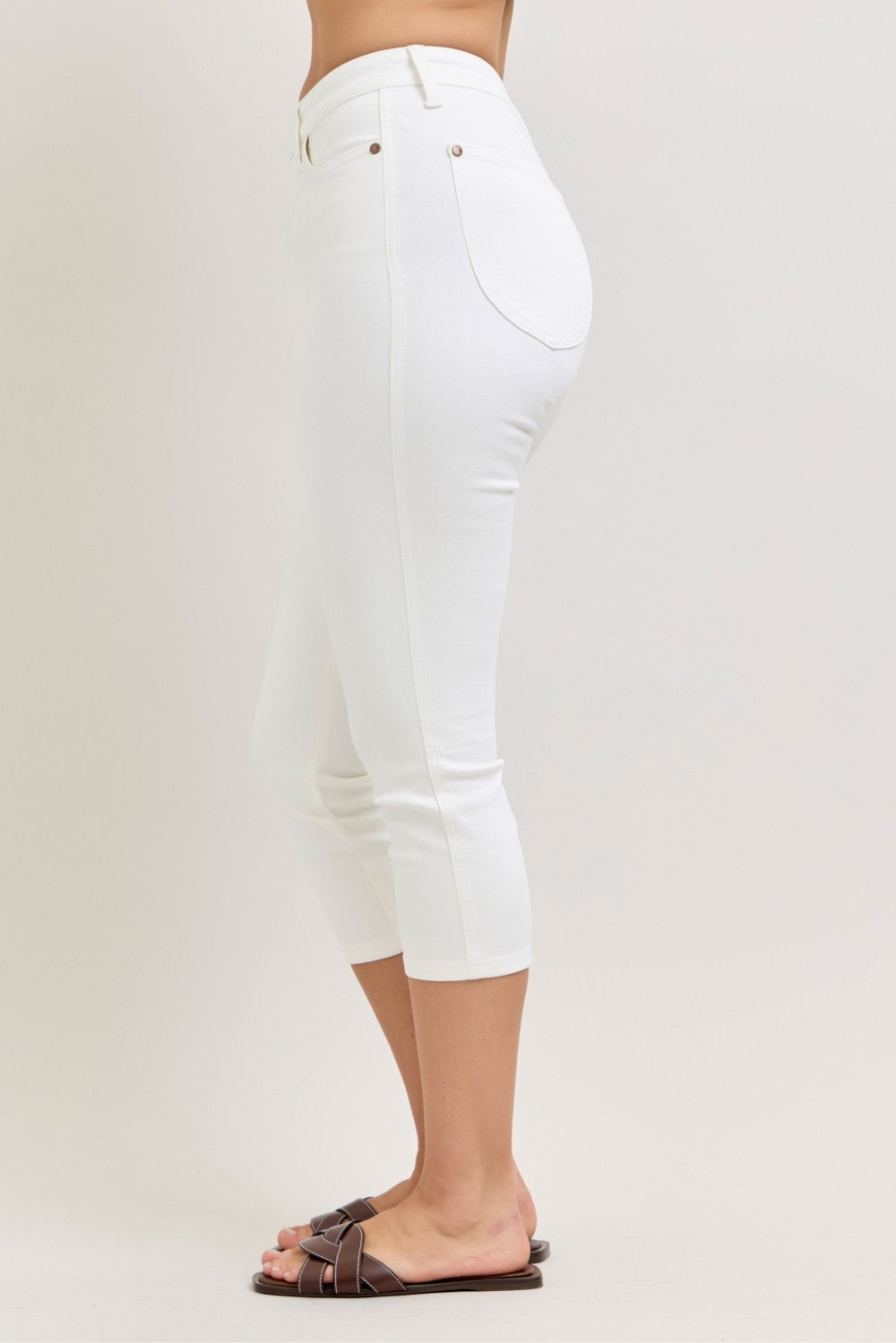 White high waist capri pants - side view
