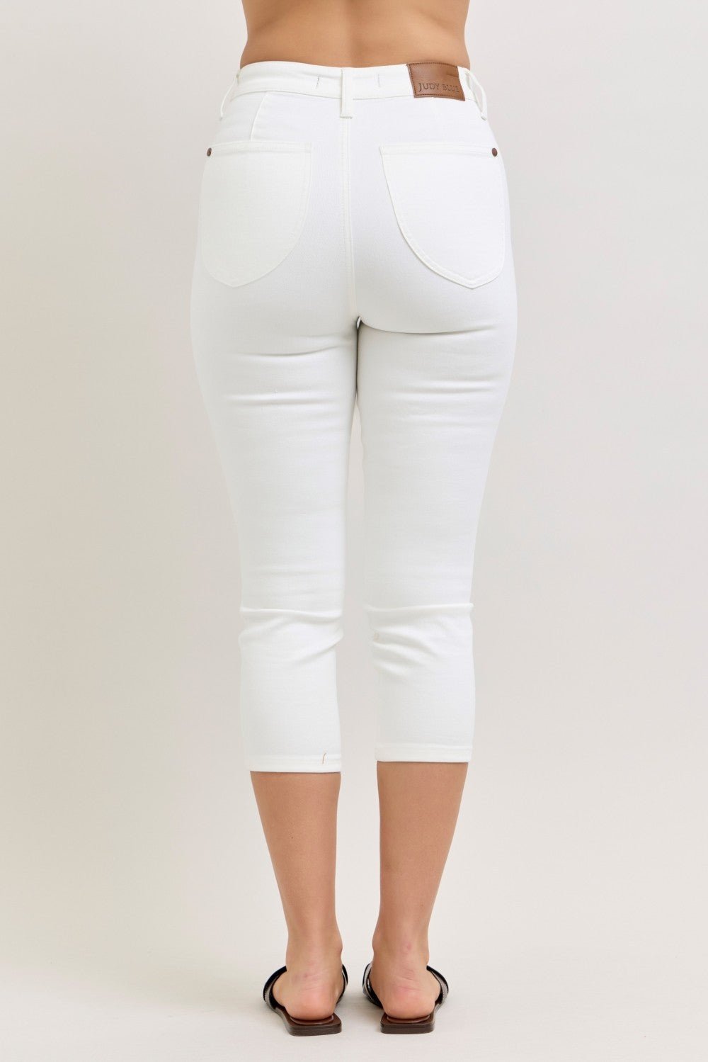 White high waist capri pants - back view