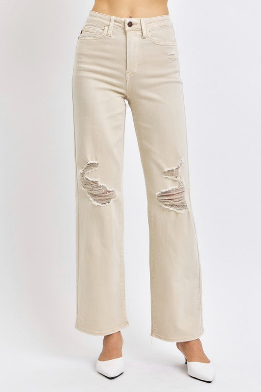 Bone high waist distressed wide leg jeans - front view