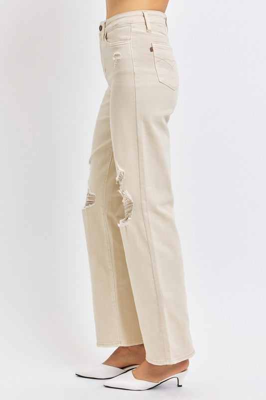 Bone high waist distressed wide leg jeans - side view