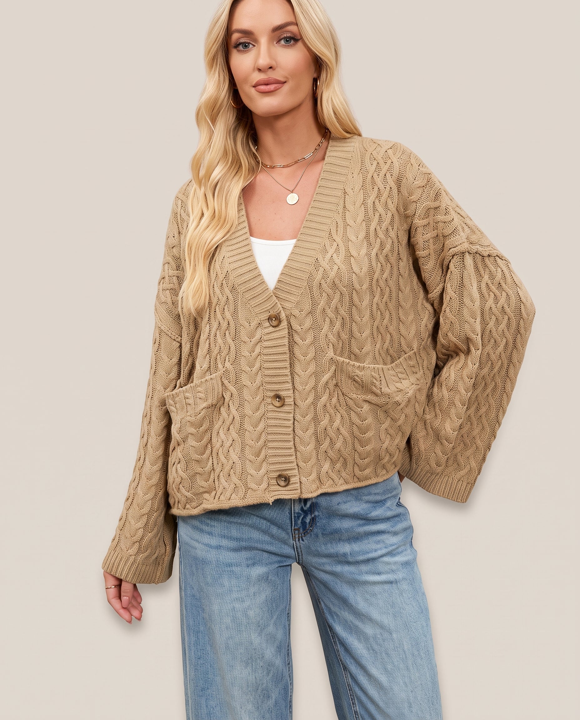 Khaki cable knit cardigan