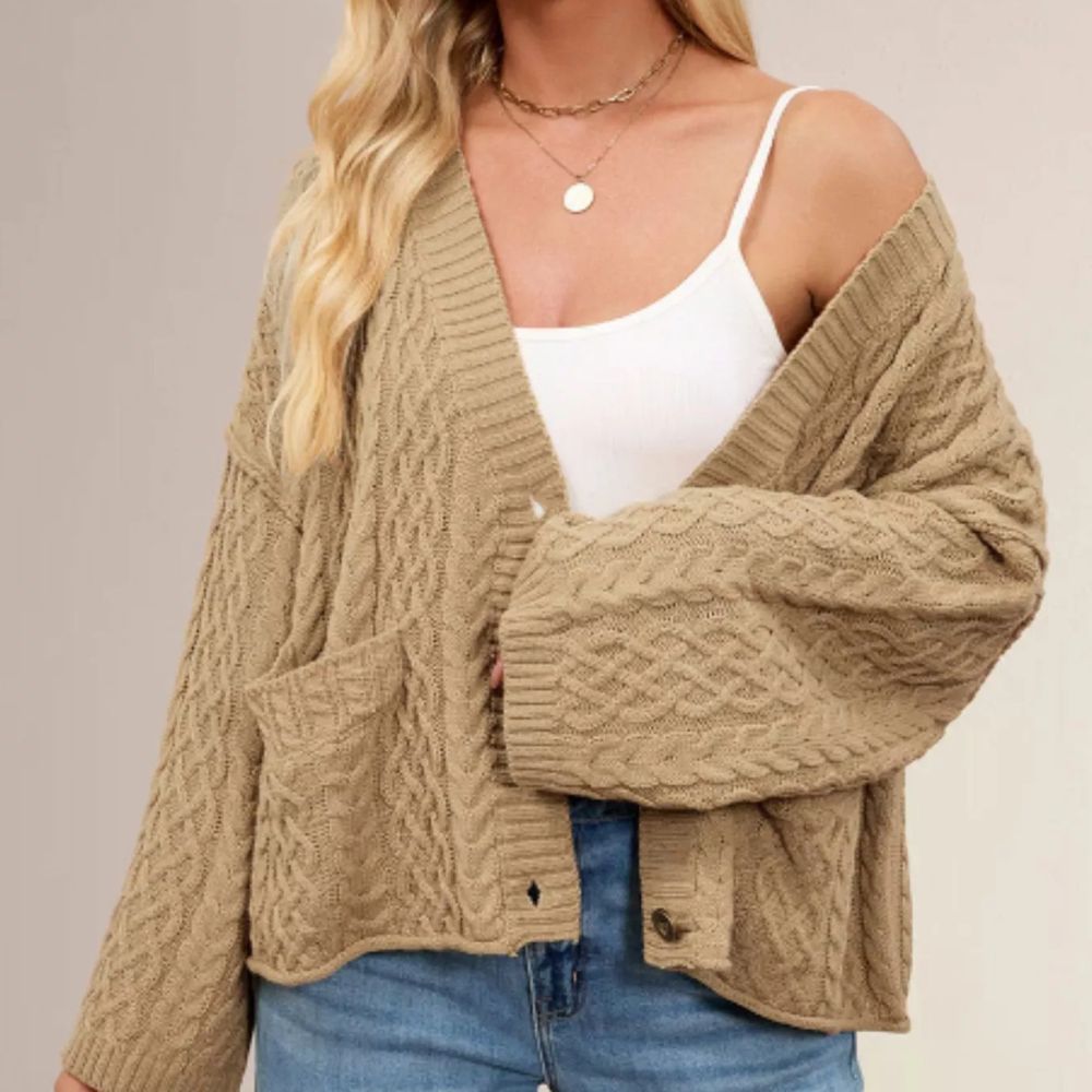 Khaki cable knit cardigan
