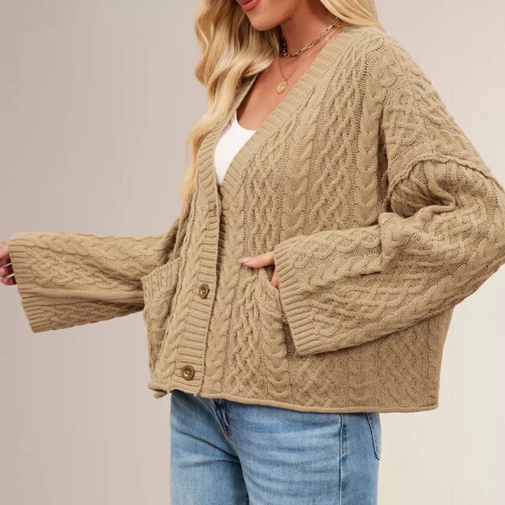 Khaki cable knit cardigan